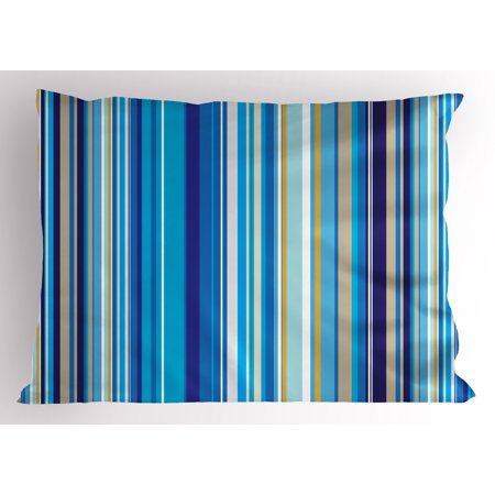 - Blue Pillow Sham Vertical Stripes Repeating Retro Revival Pattern Funky Abstract Composition, Decorative Standard Size Printed Pillowcase, 26 X 20 Inches, Mustard Blue White, by Ambesonne