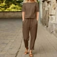 thumbnail image 2 of Caywon Women Fashion Round Neck Short Sleeve Top and Pants Casual Suit Set Comfortable Daywear Matching Outfit Brown XXL, 2 of 5