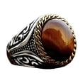 thumbnail image 1 of Anillo de ojo de tigre marrón ovalado vintage punk, acero inoxidable, joyería gótica de moda para hombres, anillos de animales de motorista para cócteles, 1 of 5