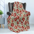 thumbnail image 4 of Floral Soft Flannel Fleece Blanket, Vintage Classic with Scottish Houndstooth Vivid Rose Florets Feminine Pattern, Cozy Plush for Indoor and Outdoor Use, 50" x 70", Hunter Green Ruby, by Ambesonne, 4 of 5