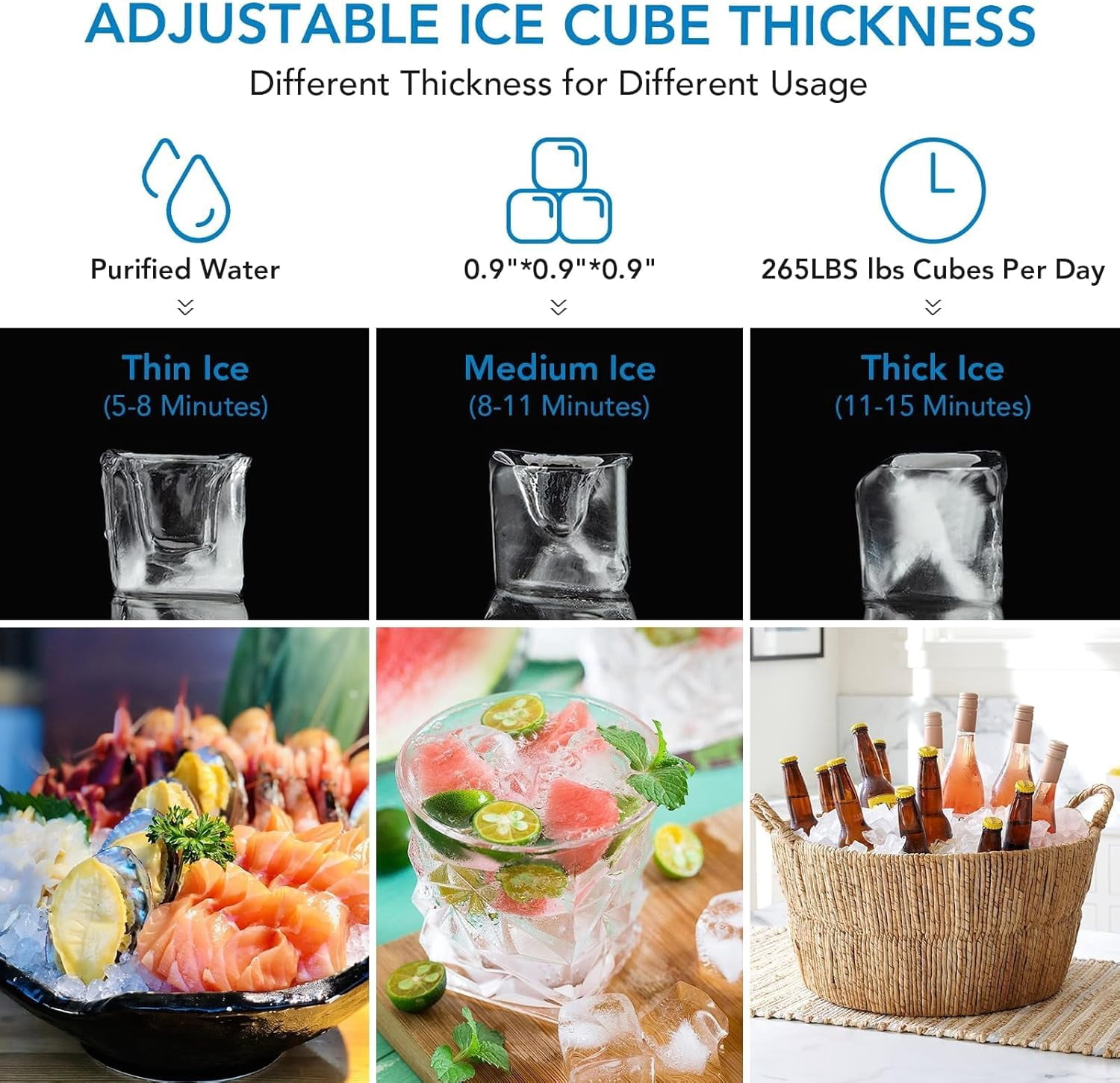 High-Efficiency Commercial Ice Machine – 200 lbs/24h Production, 55 lbs Storage, 126 Cubes/12 Min, LED Panel, Built-in Filter, for Home, Office, Bar, Parties