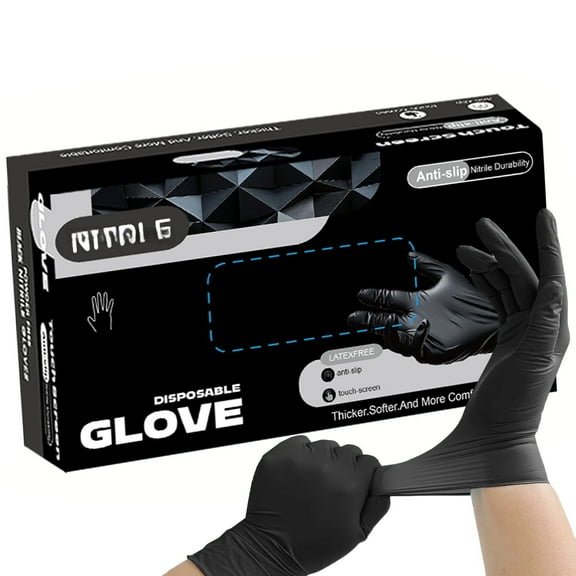 Black Nitrile Disposable Gloves, 3.2 Mil Thin Gloves, Latex Free, Powder-Free Food Safe Gloves for Cooking Cleaning Food Prep Hair Dye, 100 Pcs, Small - Large