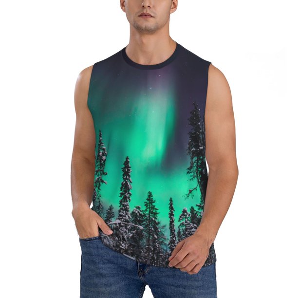 Fotbe Northern Lights 2 Men's Camiseta sin Mangas Estampada para Hombres, Playera Casual para Gimnasio, Entrenamiento, Playa-3X-Large