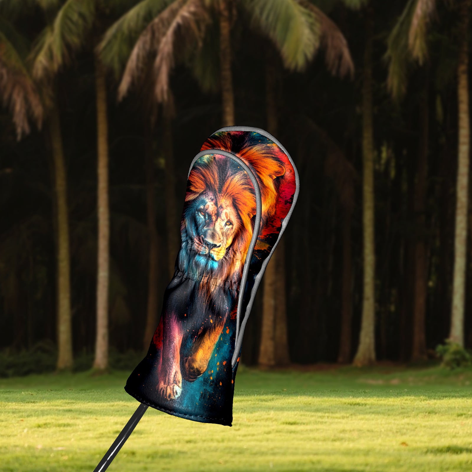 Golf Club Covers PU Leather Waterproof Head Covers for Fairway Woods Hybrids Ferocious Lion
