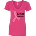 thumbnail image 3 of Inktastic Breast Cancer 15 Year Survivor Pink Ribbon Women's V-Neck T-Shirt, 3 of 5