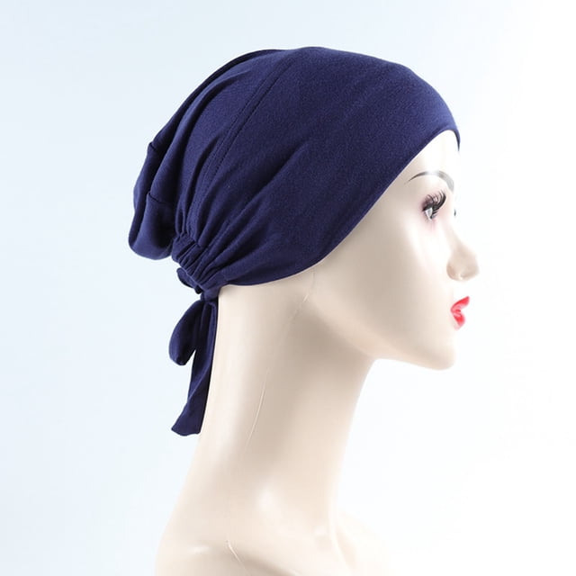 Women's Muslim Elastic Band Ethnic Hijab Solid Color Adjustable Small Cap Tube Cap Wrapped Turban Cap Lace Up