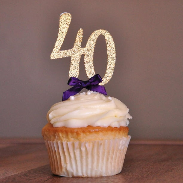 40th birthday party decor ships in 1 3 business days glitter gold number 40 cupcake toppers with plum bow 12ct walmart com