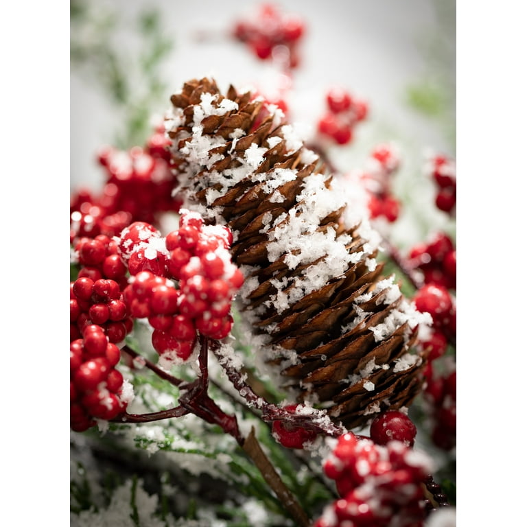 13” Glitter Berry/Cedar/Pinecone Pick Christmas Spray