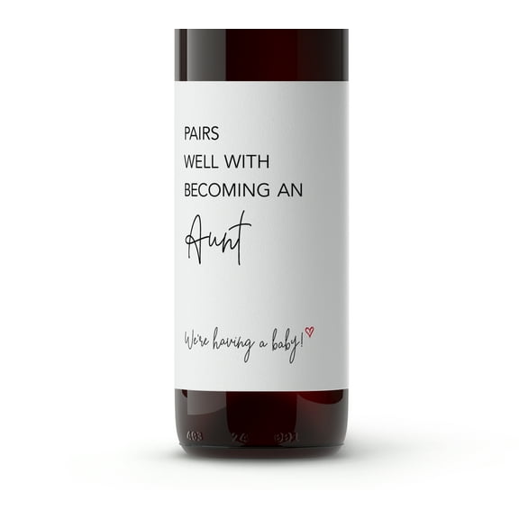 Pairs Well With Becoming an Aunt ● SET of 4 ● GENDER NEUTRAL Pregnancy Announcement  Labels, Baby Announcement Wine Label, Pregnancy Reveal, Alternative to Card from Roseum Collections A200-4A