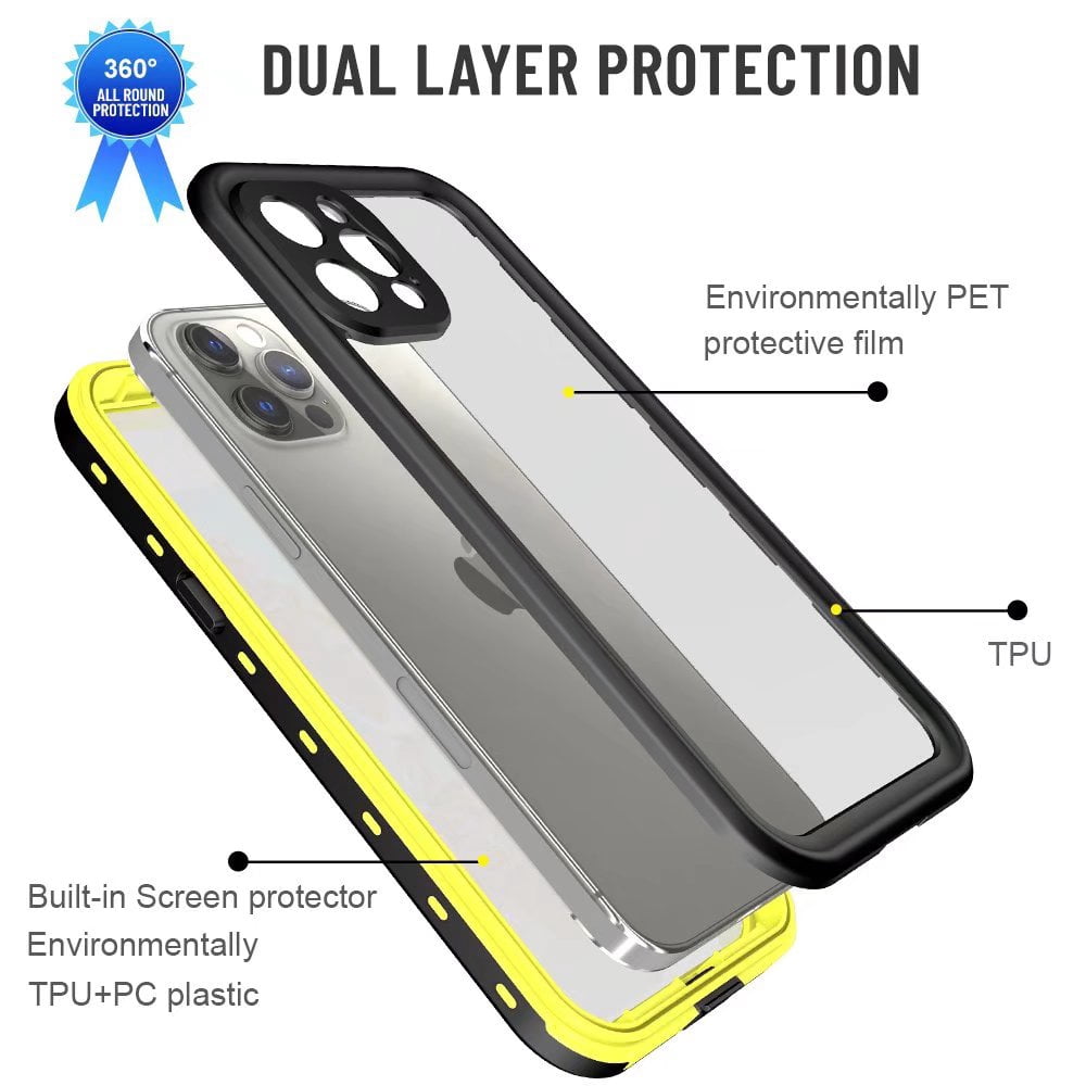 IP68 Waterproof Case for iPhone 12 Pro Max Underwater with Screen Protector Heavy Duty Full Body Protection Compatible Wireless Charging (6.7" Yellow)