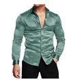 thumbnail image 1 of Men's Luxury Shiny Silk Like Satin Button Up Dress Shirts, 1 of 4