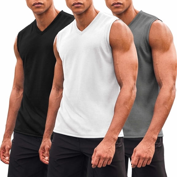 COOFANDY Mens Gym Workout Tank Tops Sleeveless V Neck T Shirts 3 Pack Muscle Basketball Tee Shirt