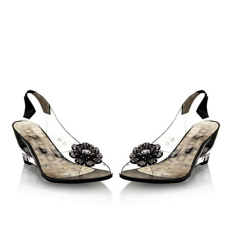 

Women s Ladies Sweet Fashion Wedges Crystal Flower Peep Toe Sandals Shoes