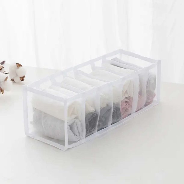 Caja de almacenamiento de ropa interior, caja de almacenamiento de ropa de malla transparente, organizador de cajones plegable multirejilla, organizador de armario y almacenamiento, 1 ud.