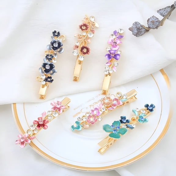 VANIDO 6pcs Colorful Vintage Flower Design Metal Alligator Hair Clips Accessories Women Girls, Flower Small Mini Barrette Decorative Hair Clips Accessories For Thin Hair Women