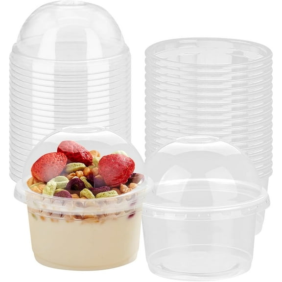 25Pcs Clear Dessert Cups,QZS Plastic Containers with Lids for Ice Cream,8oz Disposable Clear Plastic Cups for Jello and Individual Desserts at Party