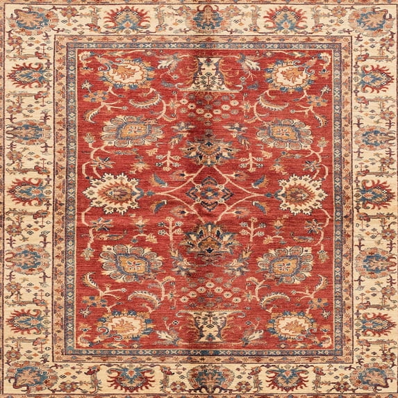 Ahgly Company Machine Washable Indoor Square Abstract Grapefruit Red Area Rugs, 3' Square