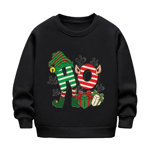 XEGLSBU Boys Long Sleeve Shirts Size 7-8 Children's Autumn and Winter Long Sleeve and Christmas Print Casual Thick Warm Round Neck Hoodie for Boys and Girls Black Size 4-5 Years