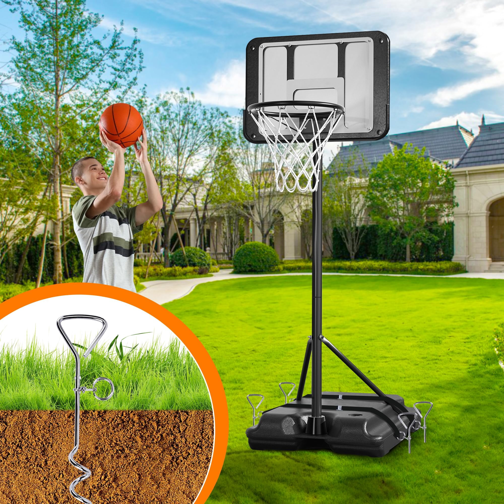 Basketball Goal Anchor - Heavy Duty Hoop Tie Down Kit with Ground Stakes & Adjustable Straps for Trampoline Swing Tent