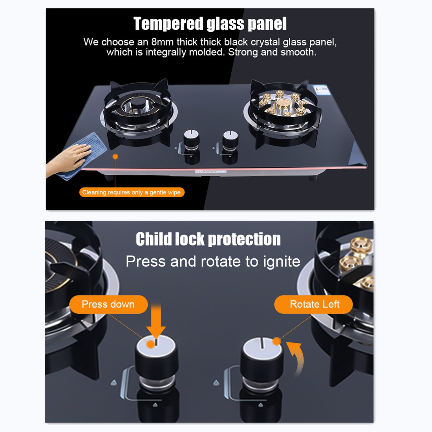 TOOL1SHOoo Gas Cooktop, 2-Burner Tempered Glass Gas Stovetop Built-in Natural Gas Cooker with Gas Regulator 28.7x16.1 inch Black