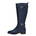 thumbnail image 2 of FSJ Women Classic Knee High Riding Boots Round Closed Toe Stacked Low Heel Side Zip Buckle Stretch Fall Winter Long Boots Shoes Size 8 Blue, 2 of 4