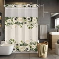 thumbnail image 5 of Spring Flower No Hooks Shower Curtain with Snap-in Liner Watercolors White Wildflowers Green Leaves Linen Texture Shower Curtains for Bathroom, Waterproof, Easy Install, Washable 72"x84", 5 of 9