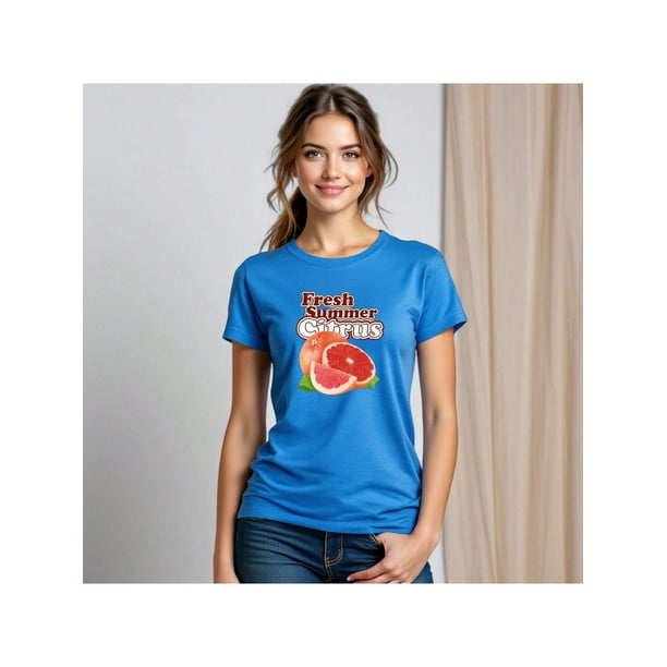 Playera Con Estampado De Fresh Summer Citrus – Dale Sabor y Color a tu Verano Ropa Para Mujer Color Aqua Talla Extra Grande Marca Emil SaEs