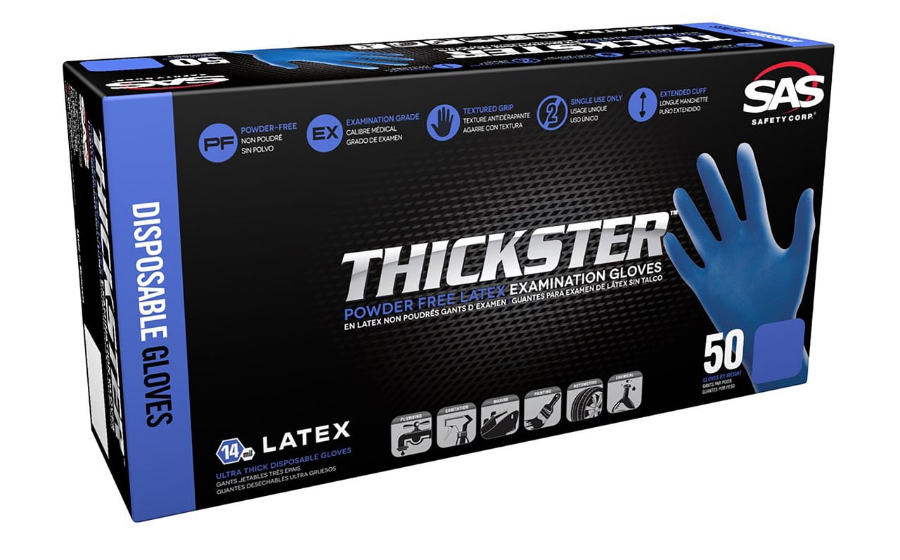 SAS Safety Thickster 6605-20 Powder-Free Latex Exam Gloves, 14 Mil, 12" Extended Cuff, XX-Large, 50/Box, 10 box/case