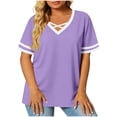 thumbnail image 3 of Womens Tops 2025 Plus Size V-neck Short Sleeved Solid Summer Base Shirt Sports T-shirt, 3 of 6