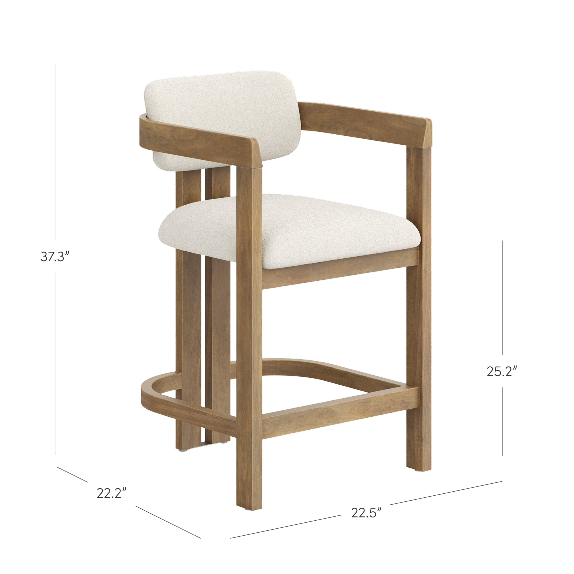Nathan James Veya Modern Solid Wood Bar Stool with Back and Wraparound Armrests, Barrel Bar Stool with Boucle Upholstery, Light Brown