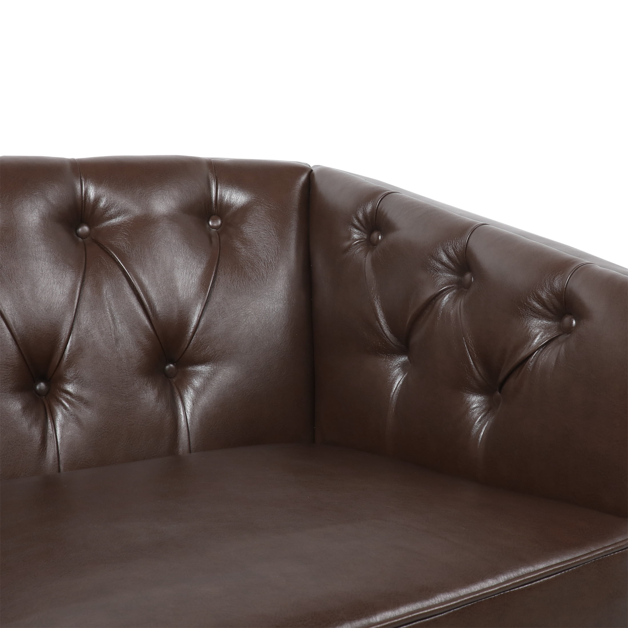 Noble House Brookover Contemporary Faux Leather Tufted Loveseat, Dark Brown and Espresso