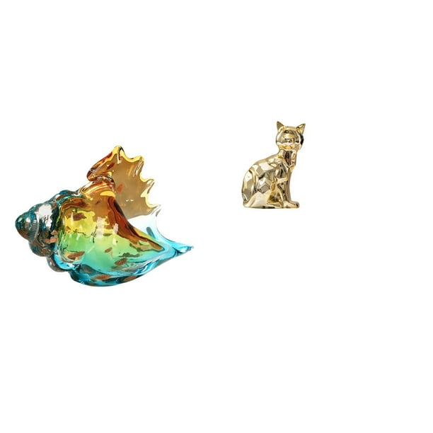 figura de caracola,Figura de caracola de vidrio soplado a mano,adorno marino,Escultura animal,estatua,estatuilla artesanal moderna,Figura de escritorio,Estante de estatua de gato para