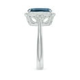 thumbnail image 3 of ANGARA Natural Cushion 3.2 ct London Blue Topaz Halo Ring with Trio Diamonds in 14K White Gold for Women (Size-10x8mm) | November Birthstone Jewelry for Women | London Blue Topaz Ring (Ring Size - 8), 3 of 9