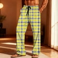 thumbnail image 2 of Txeol Plaid Drawstring Pants Men Comfy Elastic Waist Lounge Bottoms with Pockets Casual Straight Leg Pants,Yellow,M, 2 of 10