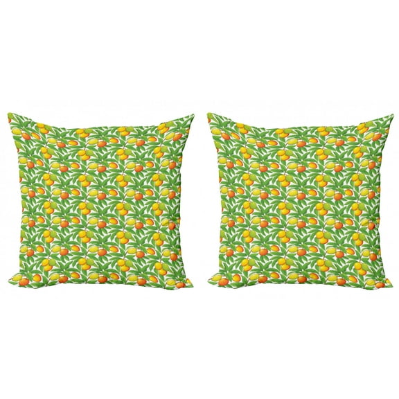 Ambesonne Fruit Throw Pillow Cover 2 Pack, Ripe Mango Branches, 18", Green Vermilion