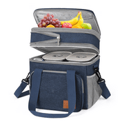GPED Insulated Lunch Bag for Women/Men, 17L Expandable Double Deck Lunch Cooler Box, Lightweight Leakproof Lunch Tote Bag W/ Side Tissue Pocket&Adjustable Shoulder Strap, Suit for School,Picnic(Blue)