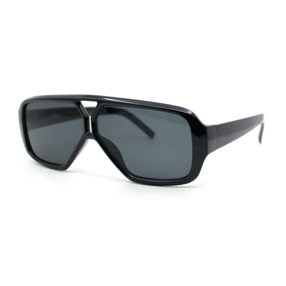 Double Bridge Flat Top Mafia Racer Rectangular Plastic Sunglasses All Black