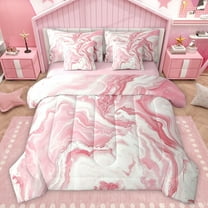 Homewish Fluid Art 7-Piece Twin Bedding Sets,Ink Painting Aesthetic Bedding Comforter Set,Pink White Sheet Sets For Girls Kids,Super Cozy Room Decor Reversible