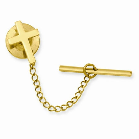 Gold-plated Small Plain Cross Tie Tack. Lovely Leatherrete Gift Box Included