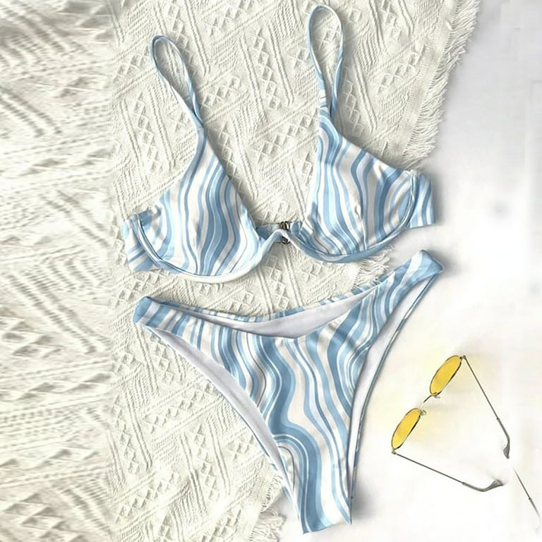 Hesxuno Plus Size Swimsuits Women Two-Piece Swimsuit Striped