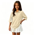 thumbnail image 2 of School Shirts for Girls Polo Shirt with Collared Short Sleeve Uniform Tops Summer Casual Kids Clothes Beige,3-4 Years, 2 of 7