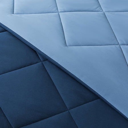 MAINSTAYS REVERSIBLE MICROFIBER COMFORTER, NAVY, FULL/QUEEN