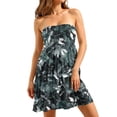 thumbnail image 2 of Sundresses for Women Strapless Sleeveless Smocked Ruffle Off Shoulder Floral Print Dress Boho Swing A-Line Punk Dress, 2 of 7