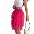 thumbnail image 3 of Women Tulle Skirts Midi Long Fairy Skirt Tutu A-Line Mesh Layered High Elastic Waist Skirts Rose Red S, 3 of 7