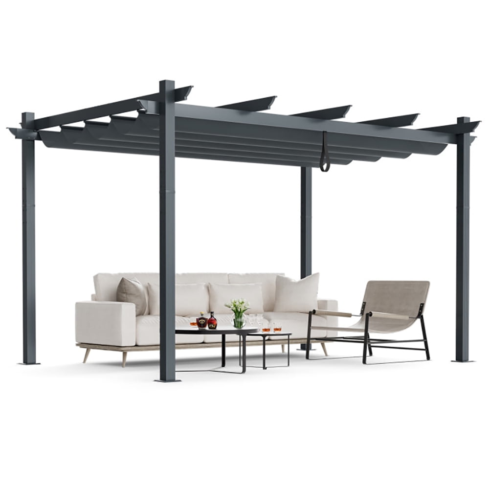 Aimee Lii 10 x 13 Feet Outdoor Aluminum Retractable Pergola Canopy Shelter, Backyard Canopy Gazebo for Party Camping BBQ Events, Gray