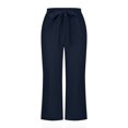 thumbnail image 5 of Loopsun Women's Pants, Women Casual Solid Color Cropped Trousers Bandage Pockets Elastic Waist Comfortable Straight Pants Navy, 5 of 5