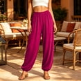 thumbnail image 5 of PInxai Yoga Pants for Women Elastic Waisted Baggy Pants Loose Comfy Casual Athletic Solid Color Pants Summer,Wine,L, 5 of 7
