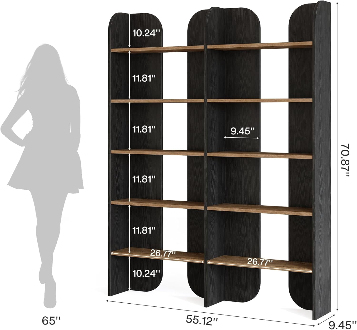 Tribesigns 5-Tier Farmhouse Bookshelf, 70.87-Inch Tall Double Wide Bookcase with Open Shelves