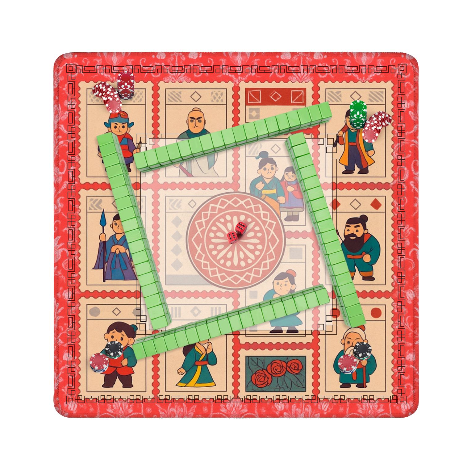 Mahjong Mat 31.5" x 31.5" Chinese Inspired Cartoon Anti-Slip and Noise Reduction Symmetry Design Mahjong Tiles Table Cover for Dominoes Poker Card Board and Tile Games