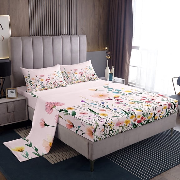 Erosebridal Rustic Flower Bed Sheets Set Full Size, Pink Bed Sheets Full, Floral Bedroom Decor 4 Pieces